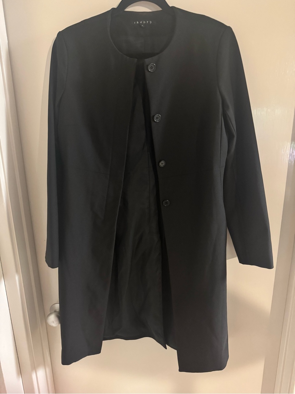 Theory Black Collarless Coat